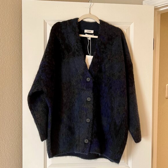 COS x Chris Perani  Navy Blue Alpaca Jacquard Cardigan Sweater - Picture 2 of 4